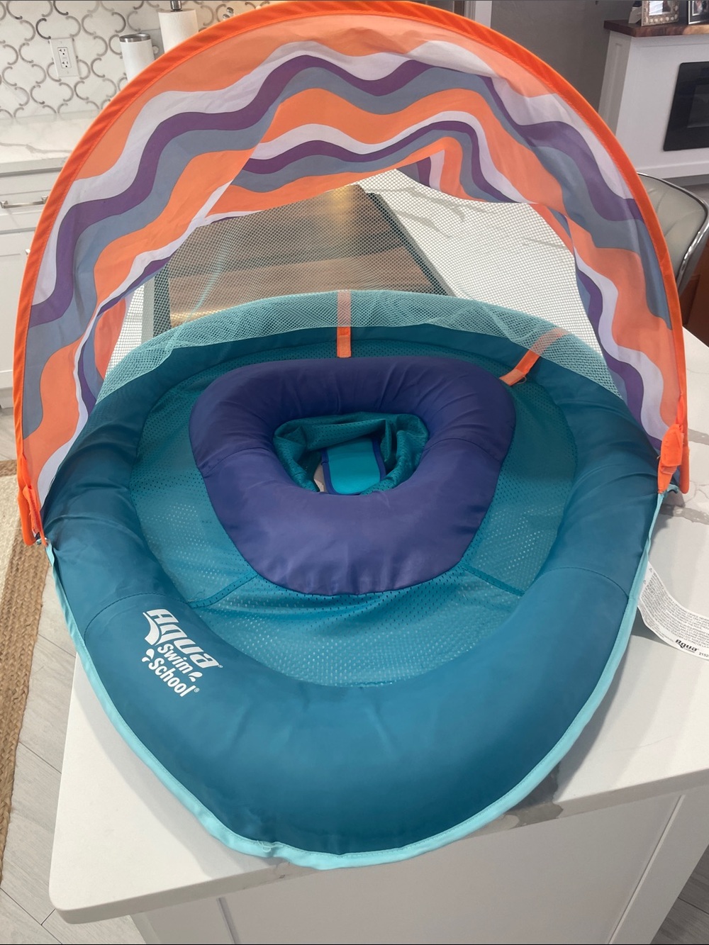 SwimSchool Kids Teal & Blue Inflatable Baby Float with Sun Canopy